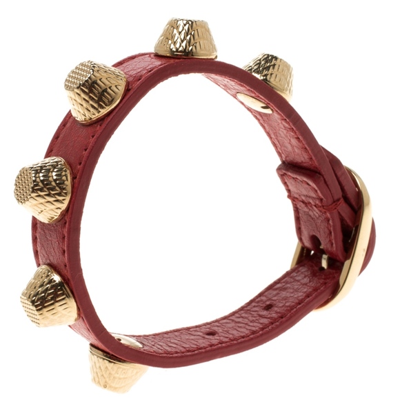 Balenciaga Arena Giant Stud Red Leather Bracelet - Picture 3 of 6